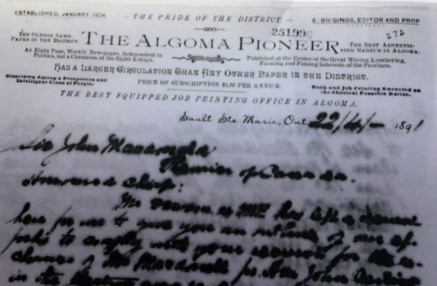 Algoma Pioneer Letterhead